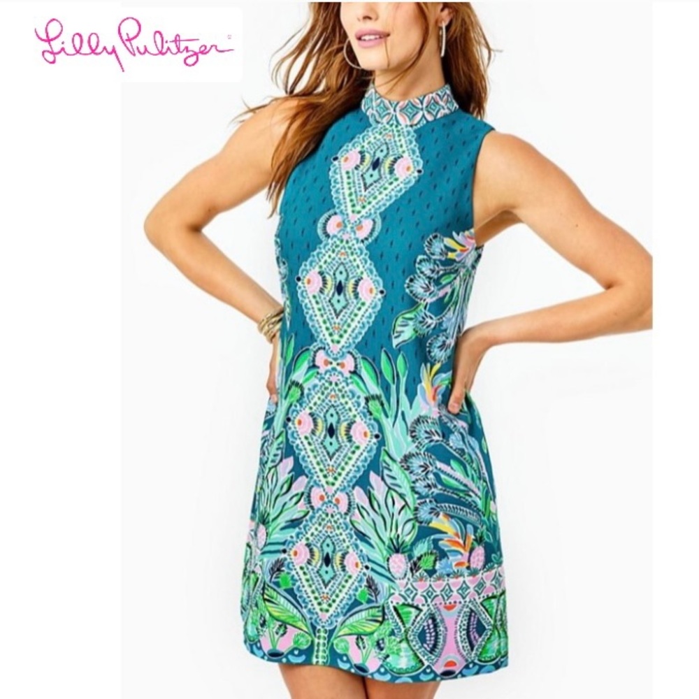 Lilly Pulitzer NWT Brandi Shift Dress in Valencia Teal Rain Florist